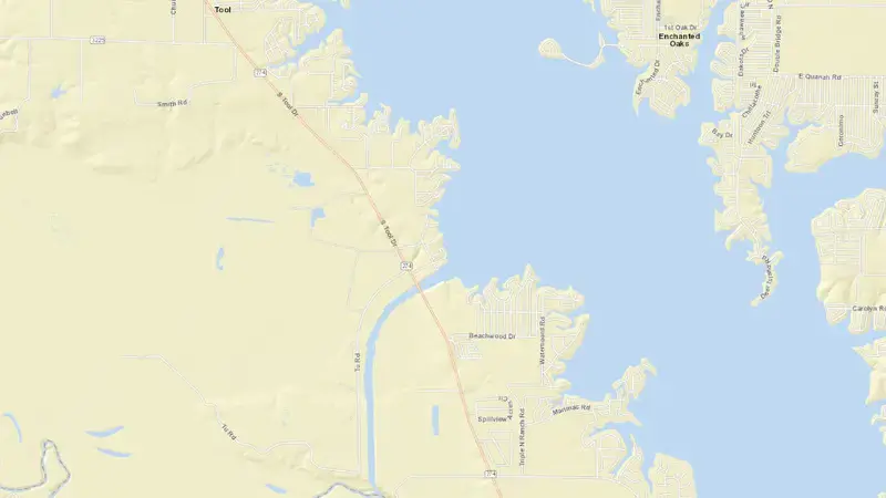 Road map of Cedar Creek Reservoir reservoir, Texas, United States