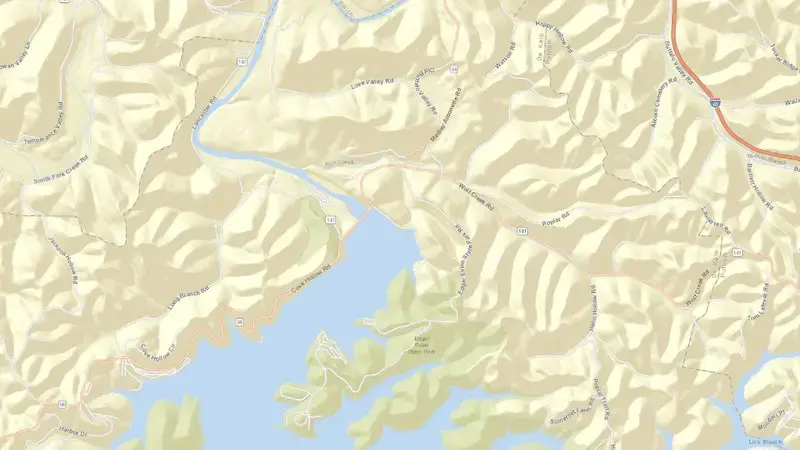Road map of Center Hill Dam reservoir, Tennessee, United States