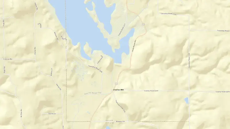Road map of Charles Mill Lake reservoir, Ohio, United States