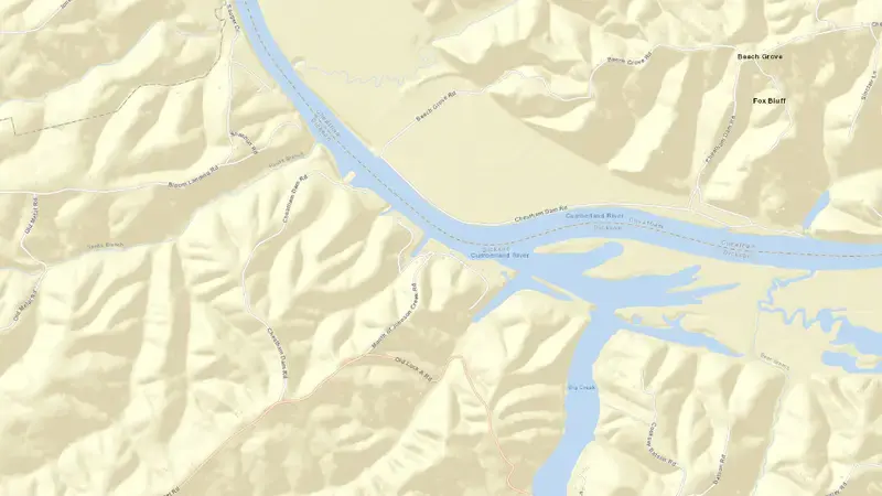 Road map of Cheatham Dam reservoir, Tennessee, United States