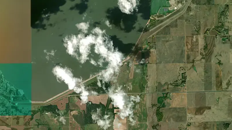 Satellite view of Cheney Lake reservoir, Kansas, United States