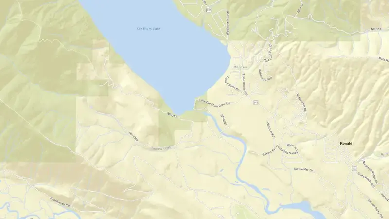 Road map of Cle Elum Lake and Dam reservoir, Washington, United States