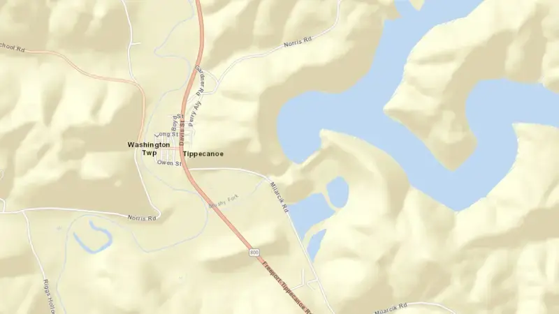 Road map of Clendening Lake reservoir, Ohio, United States