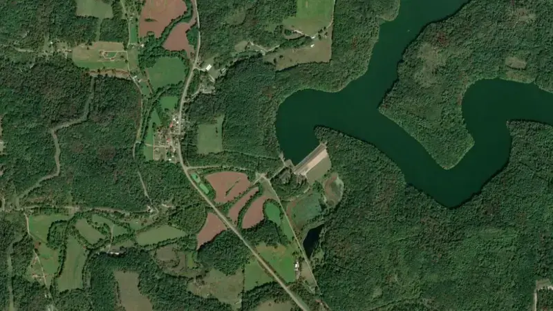 Satellite view of Clendening Lake reservoir, Ohio, United States