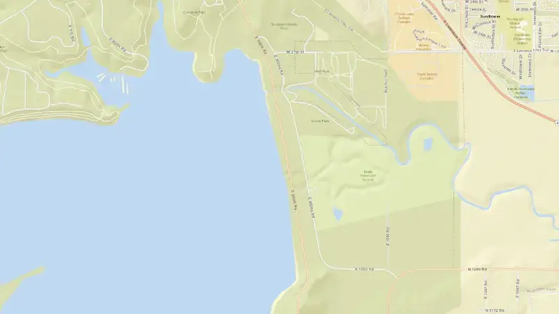 Road map of Clinton Dam & Reservoir reservoir, Kansas, United States