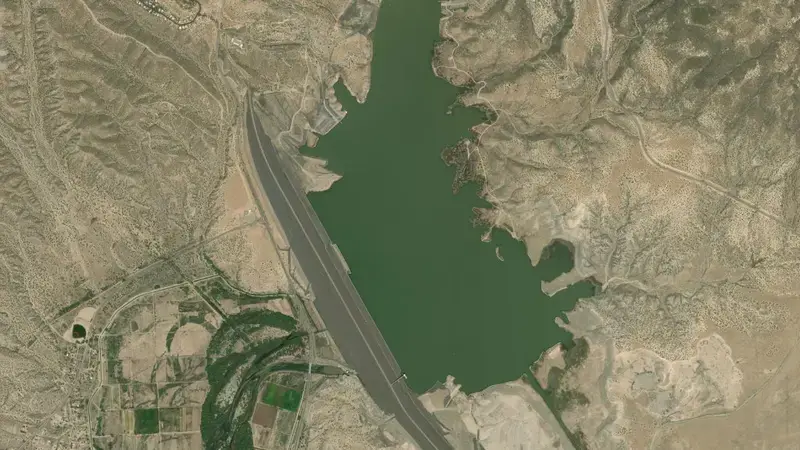 Satellite view of Cochiti Lake reservoir, New Mexico, United States