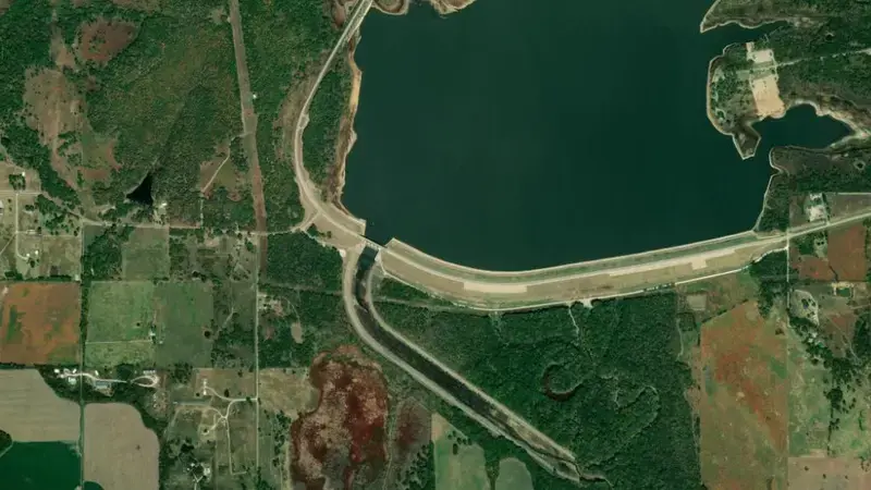 Satellite view of Copan Lake reservoir, Oklahoma, United States