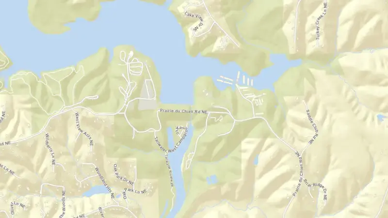 Road map of Coralville Lake Reservoir MET Station reservoir, Iowa, United States