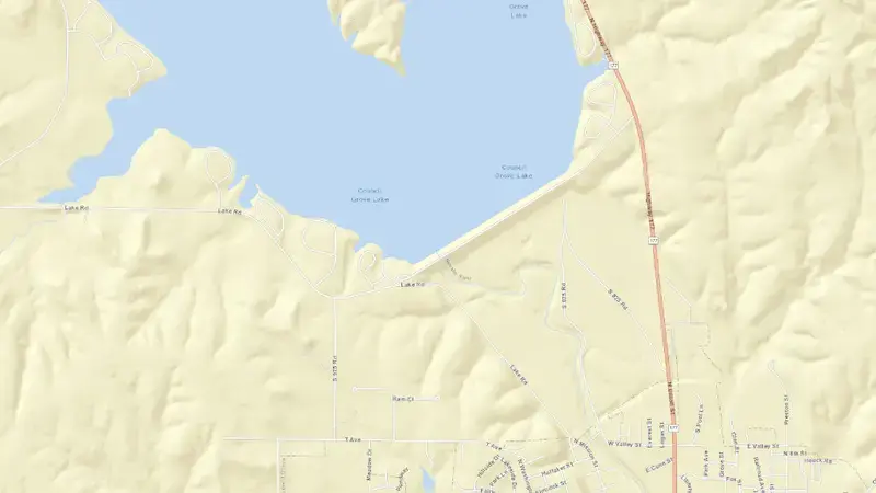 Road map of Council Grove Lake reservoir, Kansas, United States