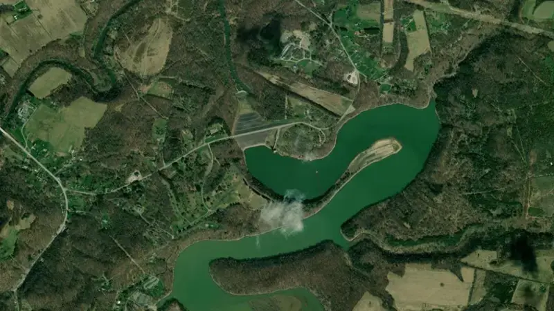 Satellite view of Crooked Creek Lake, PA reservoir, Pennsylvania, United States