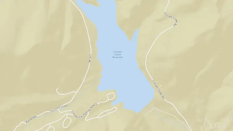 Road map of Currant Creek Reservoir and Dam reservoir, Utah, United States