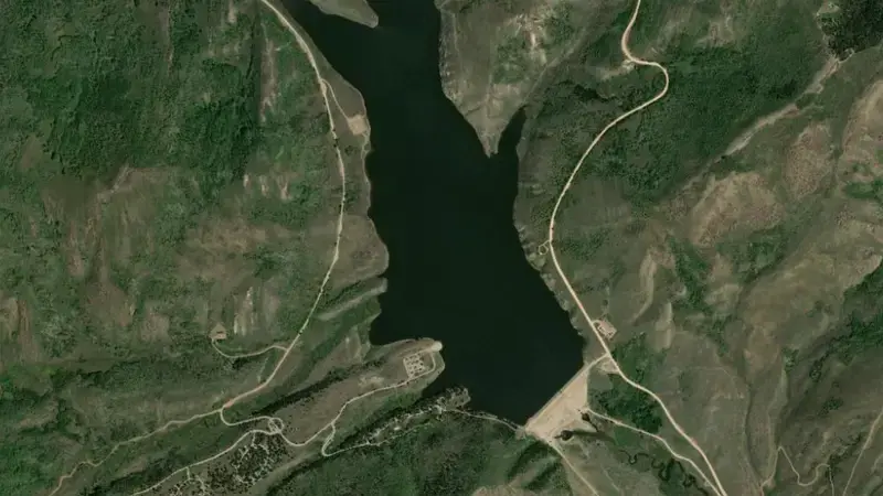 Satellite view of Currant Creek Reservoir and Dam reservoir, Utah, United States