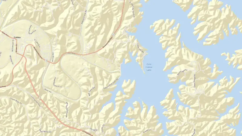 Road map of Dale Hollow Dam reservoir, Tennessee, United States