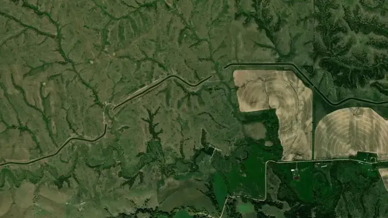 Satellite view of Davis Creek Reservoir and Dam reservoir, Nebraska, United States
