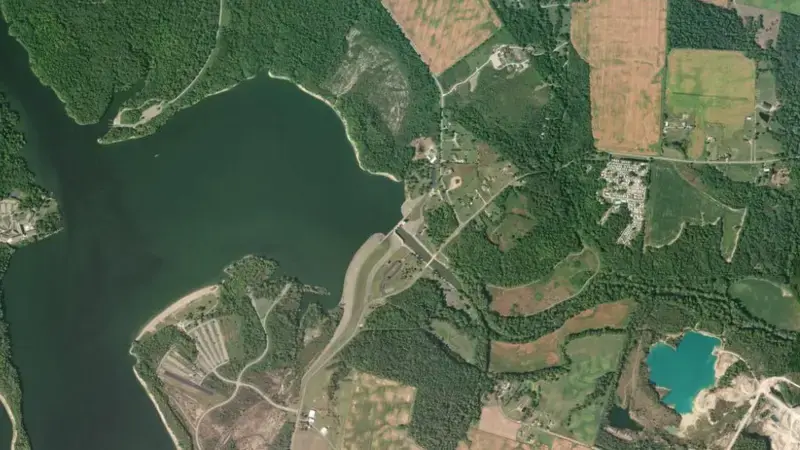 Satellite view of Deer Creek Lake reservoir, Ohio, United States