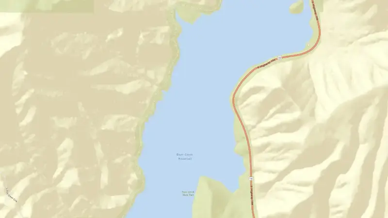 Road map of Deer Creek Reservoir Dam and Powerplant reservoir, Utah, United States