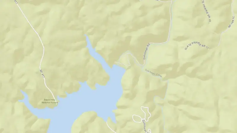 Road map of Deerfield Reservoir reservoir, South Dakota, United States