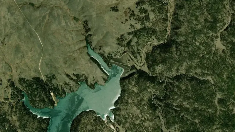 Satellite view of Deerfield Reservoir reservoir, South Dakota, United States