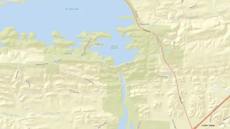 Road map of Degray Lake reservoir, Arkansas, United States