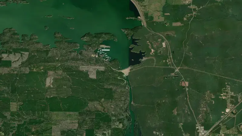 Satellite view of Degray Lake reservoir, Arkansas, United States