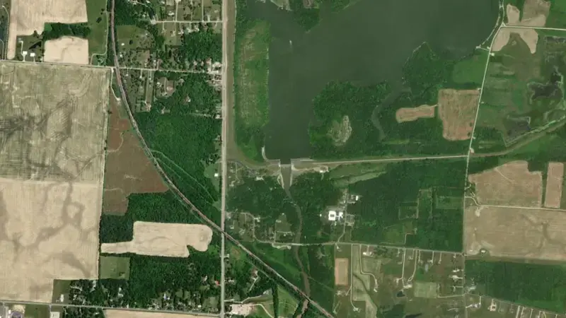 Satellite view of Delaware Lake reservoir, Ohio, United States
