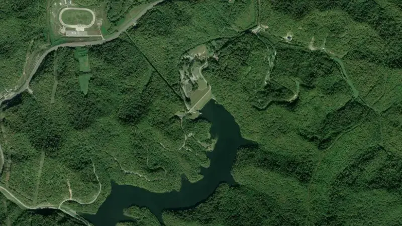 Satellite view of Dewey Lake reservoir, Kentucky, United States