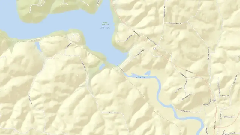 Road map of Dillon Lake reservoir, Ohio, United States