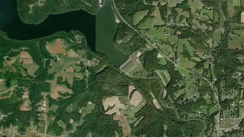 Satellite view of Dillon Lake reservoir, Ohio, United States