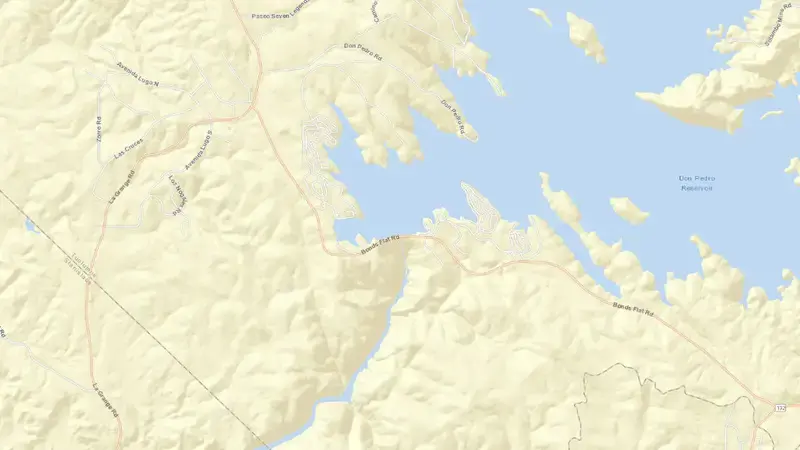 Road map of DON PEDRO RESERVOIR reservoir, California, United States