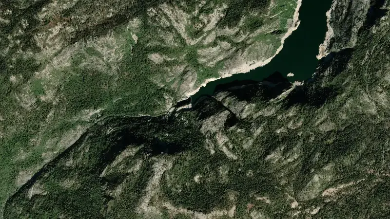Satellite view of Donnells Reservoir reservoir, California, United States