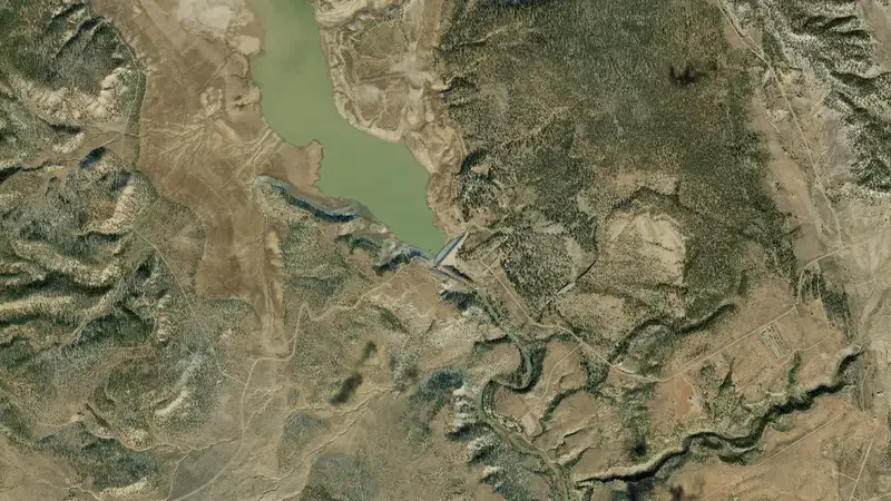 Satellite view of Douglas Reservoir Outflow reservoir, New Mexico, United States