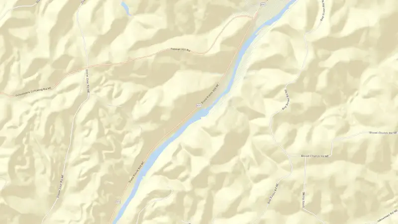 Road map of Dover Lake reservoir, Ohio, United States