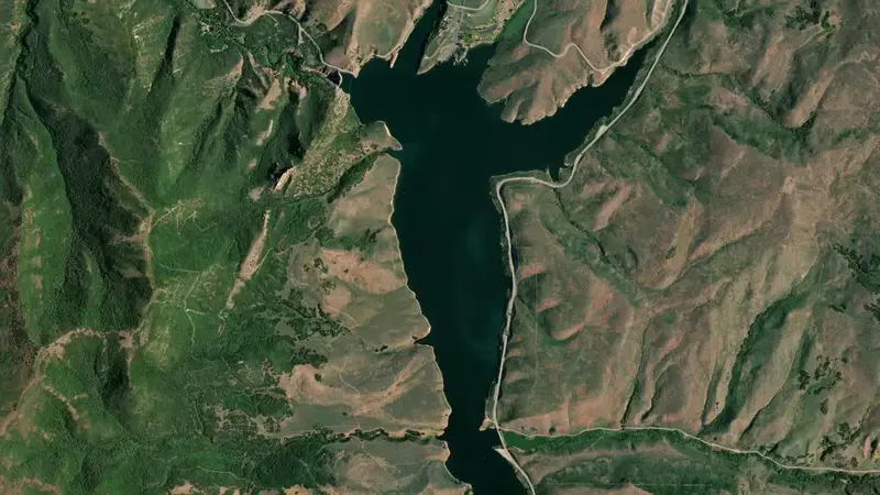 Satellite view of East Canyon Reservoir and Dam reservoir, Utah, United States