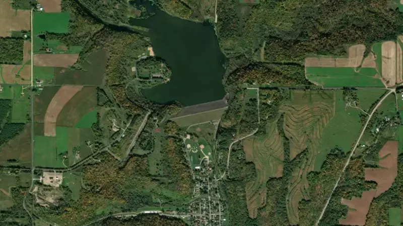 Satellite view of Eau Galle Dam reservoir, Wisconsin, United States
