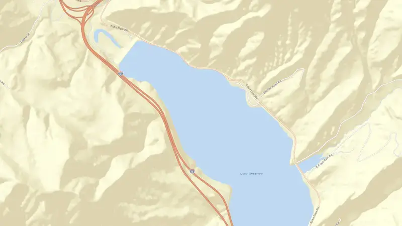 Road map of Echo Reservoir and Dam reservoir, Utah, United States