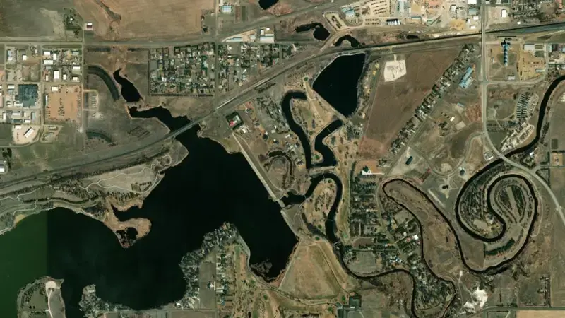 Satellite view of Edward Arthur Patterson Lake reservoir, North Dakota, United States