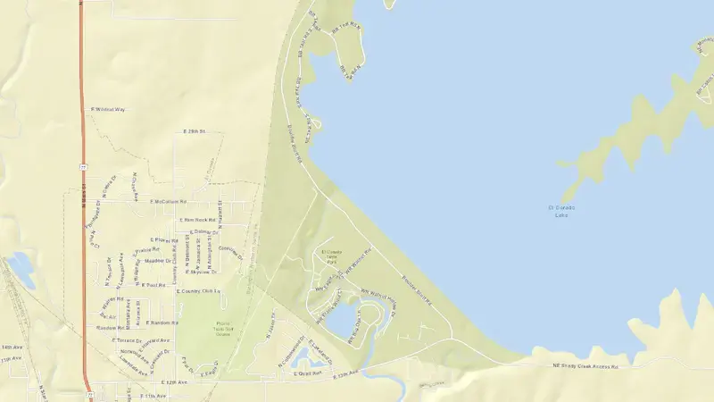 Road map of El Dorado Lake reservoir, Kansas, United States
