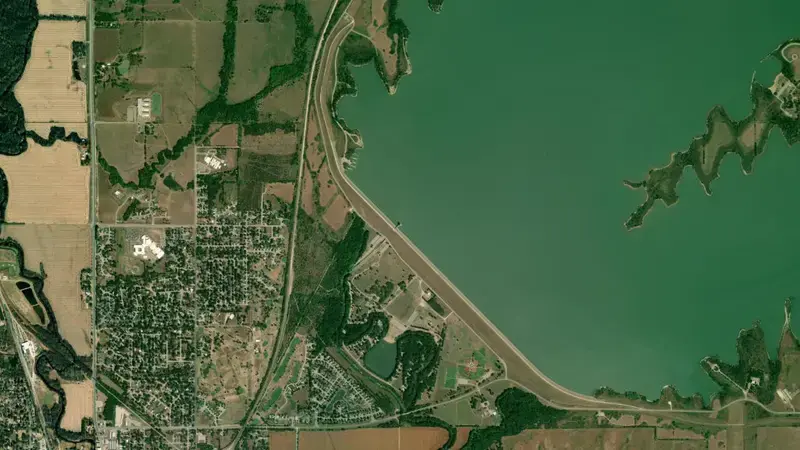 Satellite view of El Dorado Lake reservoir, Kansas, United States