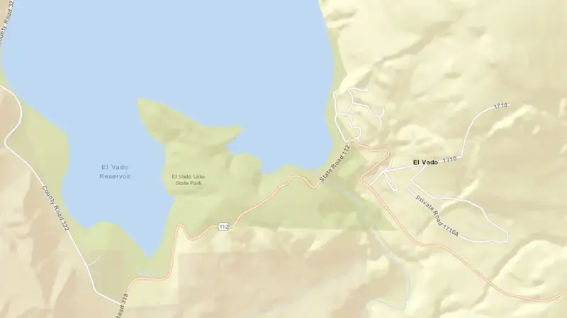Road map of El Vado Lake and Dam reservoir, New Mexico, United States
