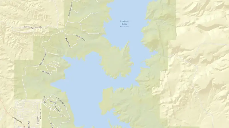 Road map of Elephant Butte Reservoir Dam and Powerplant reservoir, New Mexico, United States