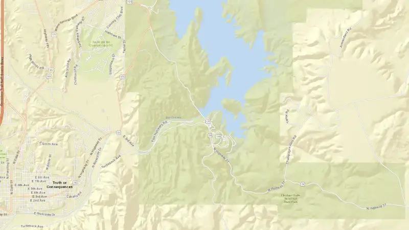 Road map of Elephant Butte Reservoir reservoir, New Mexico, United States