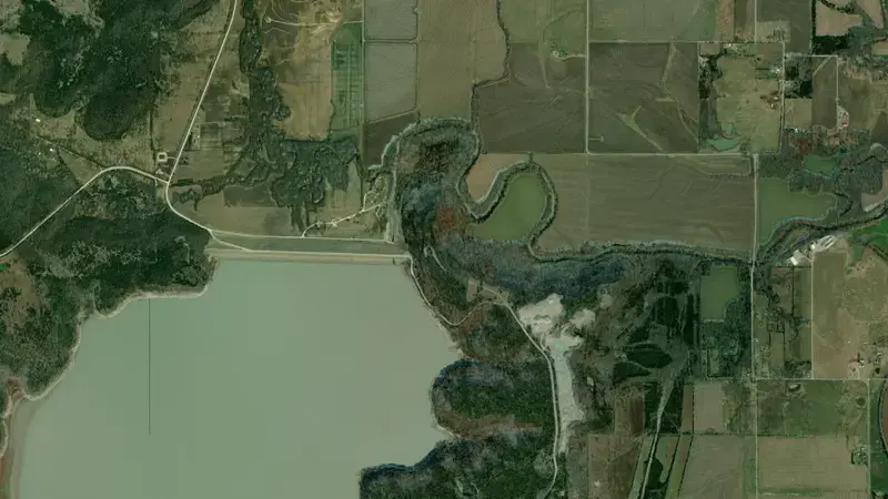 Satellite view of Elk City Lake reservoir, Kansas, United States