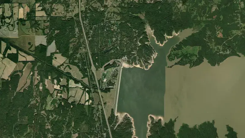 Satellite view of Enid Lake reservoir, Mississippi, United States