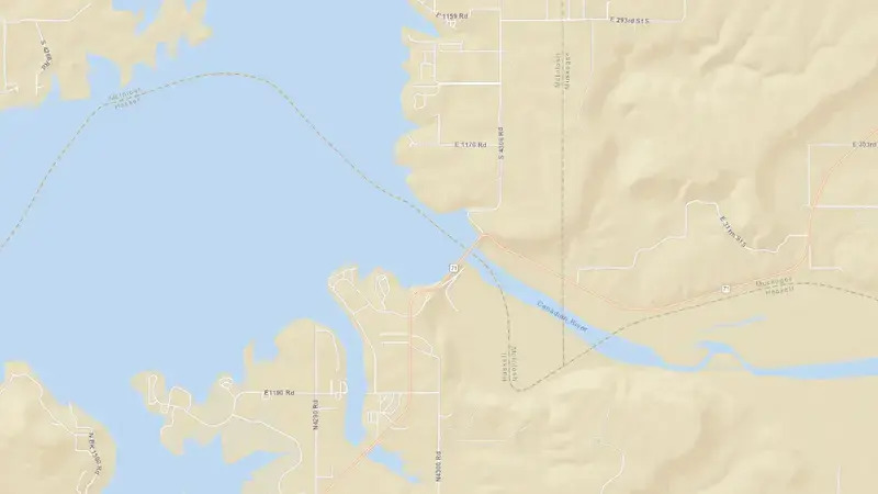 Road map of Eufaula Lake reservoir, Oklahoma, United States