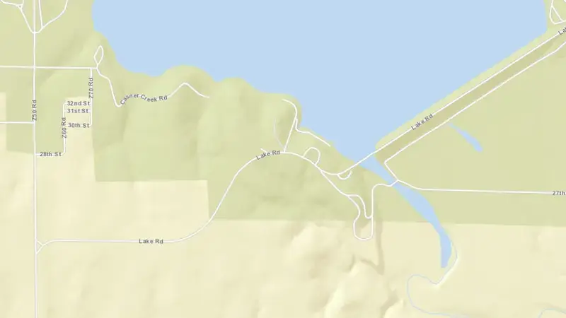 Road map of Fall River Lake reservoir, Kansas, United States