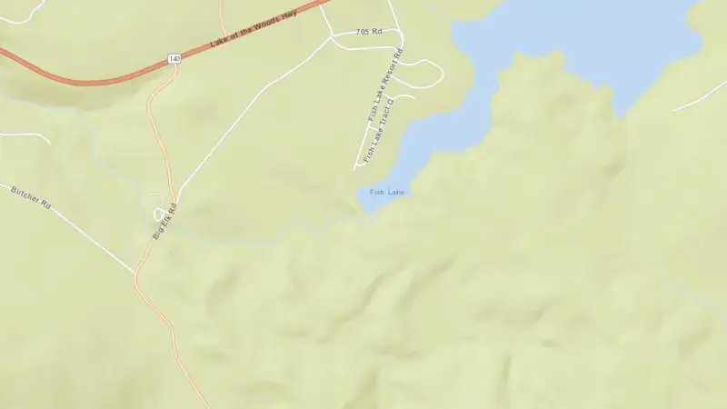 Road map of Fish Lake and Fish Lake Dam reservoir, Oregon, United States