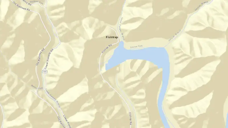 Road map of Fishtrap Lake reservoir, Kentucky, United States