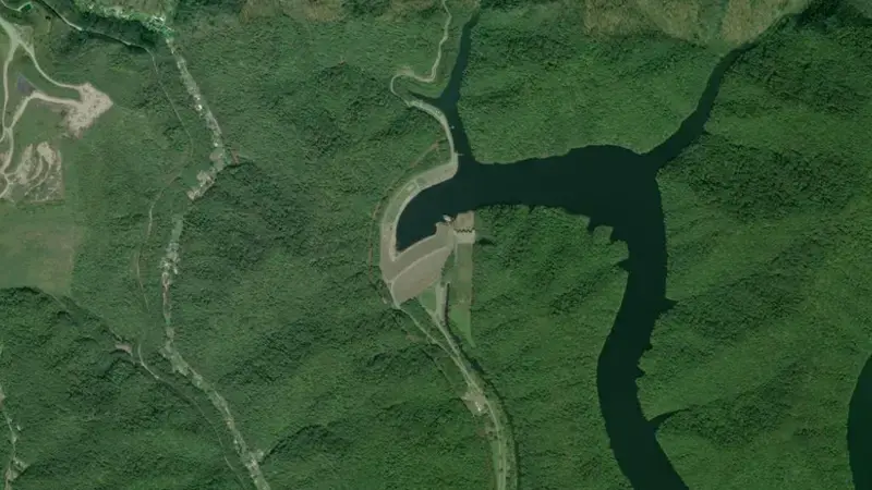 Satellite view of Fishtrap Lake reservoir, Kentucky, United States