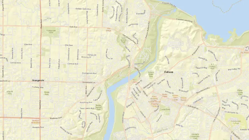 Road map of FOLSOM LAKE reservoir, California, United States