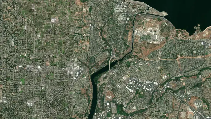 Satellite view of FOLSOM LAKE reservoir, California, United States